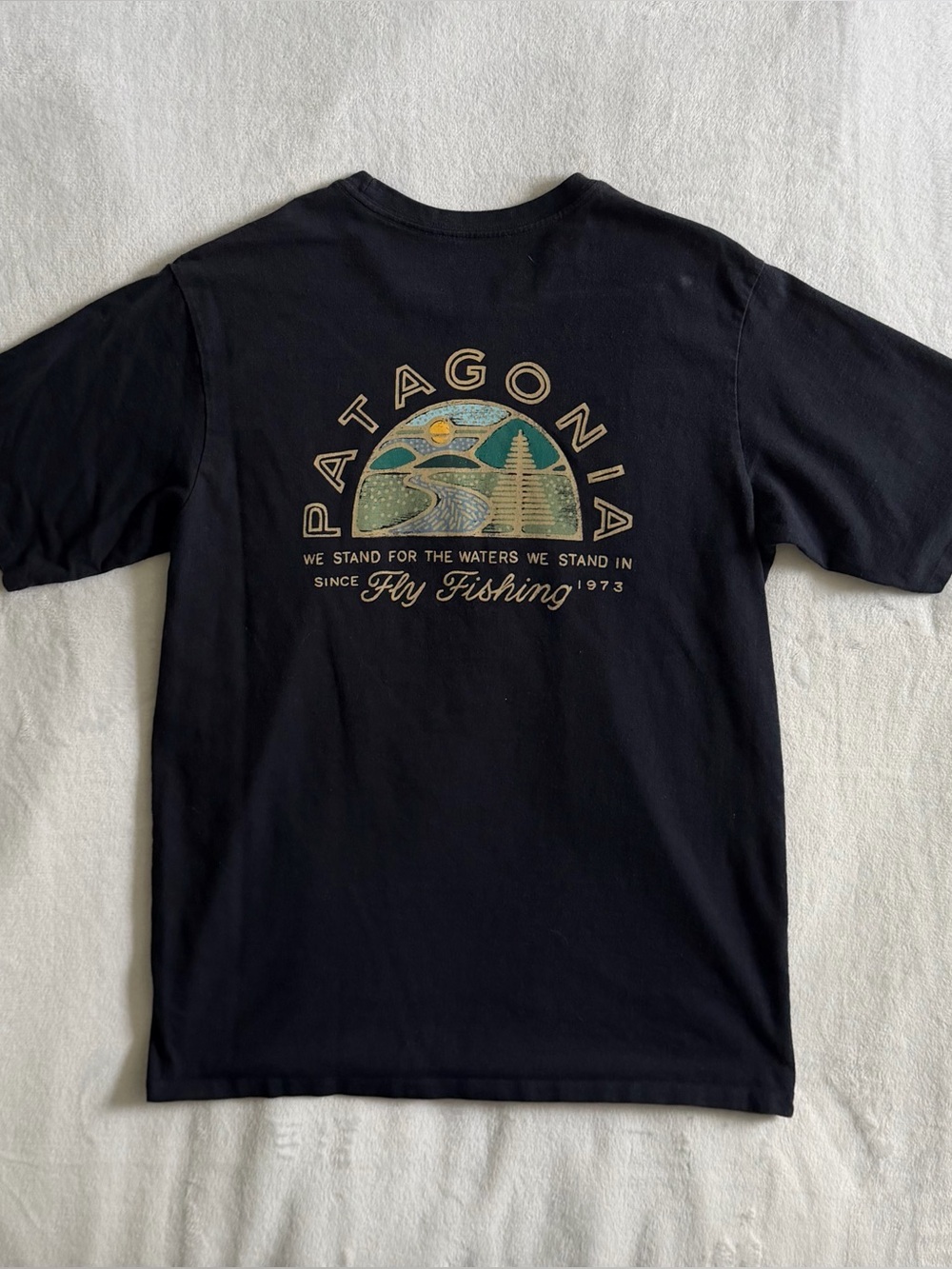 Patagonia Blue T-Shirt Fly Fishing Graphic Responsibili-Tee Men's Med Outdoors